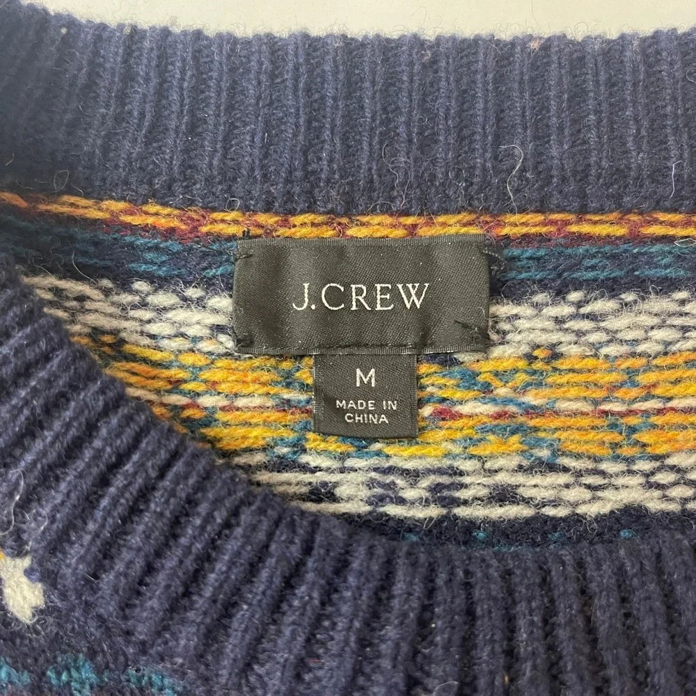 J Crew Crewneck Sweater Mens Medium Multicolor Fair Isle Lambswool Nordic Preppy